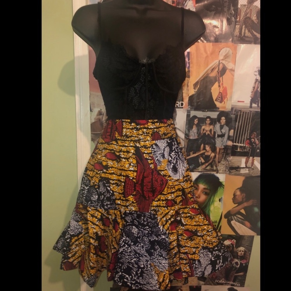 The Grass Fields African Print Fit & Flare Mini Skirt